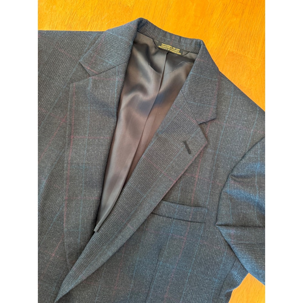 Vintage Mens Charcoal Plaid Blazer Two Button Wool Sport Coat Made in USA 42R